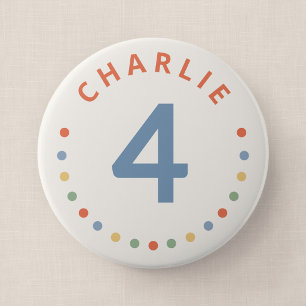 Colour Pop Party Big Birthday Age Badge with Name 4 Inch Round Button
