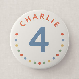 Colour Pop Party Big Birthday Age Badge with Name 4 Inch Round Button