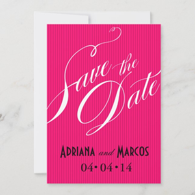 Colour Pop Pinstripe Signature Save Date fuschia Invitation (Front)