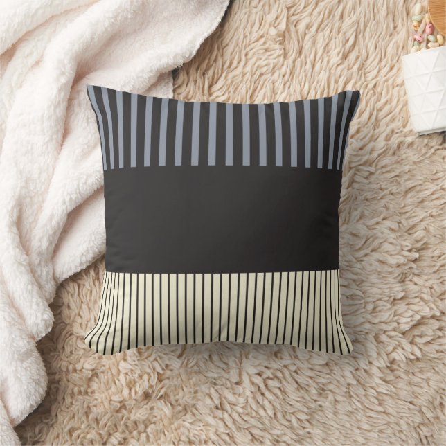 Colour Pop Stripes - Black, Grey and Cream Throw Pillow (Blanket)