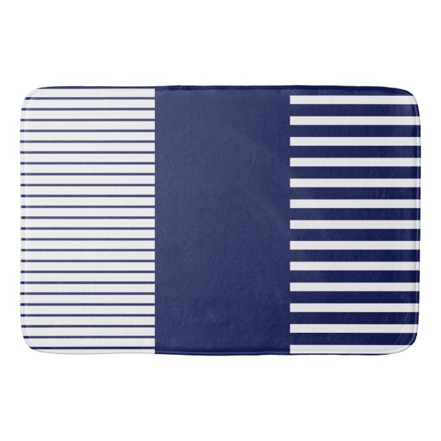 Colour Pop Stripes - Blue and White Bath Mat (Front)