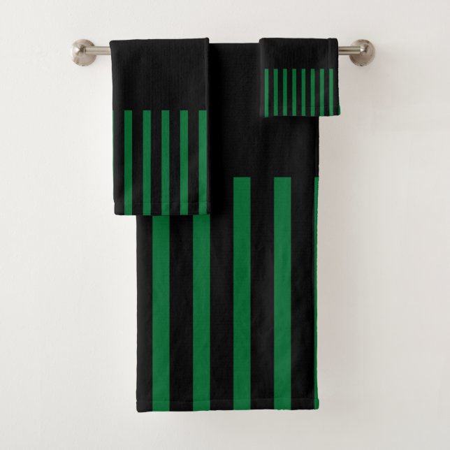 Colour Pop Stripes - Green, Cream and Black Bath Towel Set (Insitu)