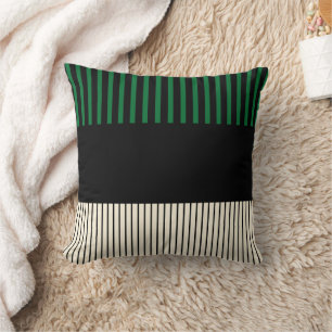 Colour Pop Stripes - Green, Cream and Black Throw Pillow
