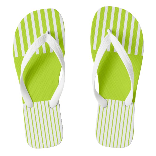 Colour Pop Stripes in Lime Green and White Flip Flops (Footbed)