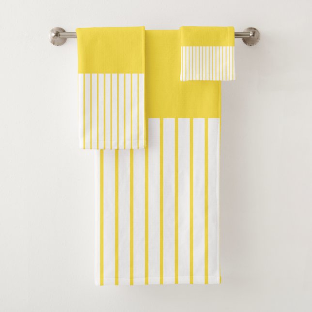 Colour Pop Stripes - Lemon Yellow and White Bath Towel Set (Insitu)