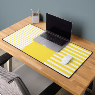 Colour Pop Stripes - Lemon Yellow and White Desk Mat