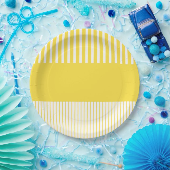 Colour Pop Stripes - Lemon Yellow and White Paper Plate (Party)