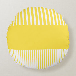 Colour Pop Stripes - Lemon Yellow and White Round Pillow