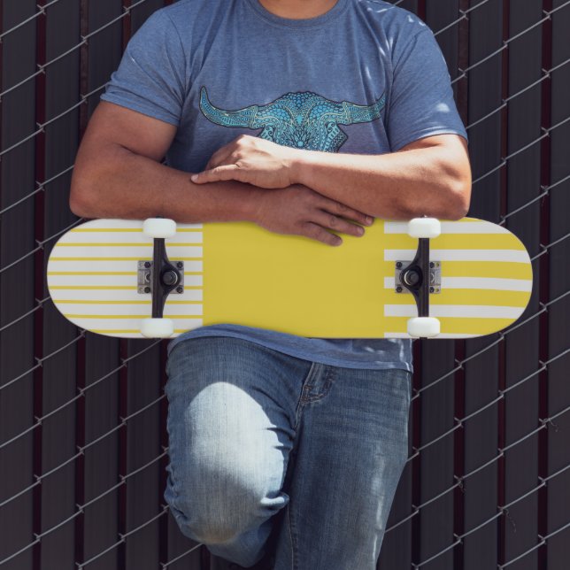 Colour Pop Stripes - Lemon Yellow and White Skateboard (Outdoor 3)