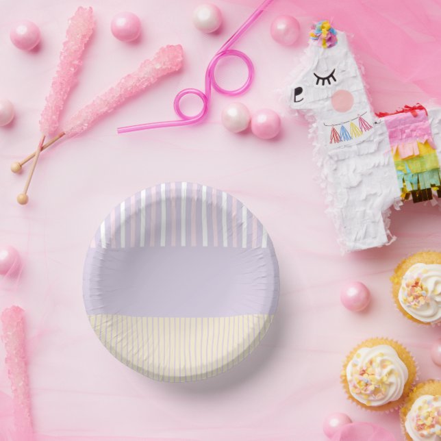 Colour Pop Stripes - Pastel Pink, Yellow & Purple Paper Plate (Party)
