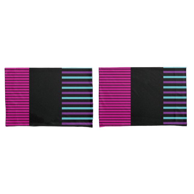 Colour Pop Stripes - Pink, Purple, Blue and Black Pillowcase (Front-Set)