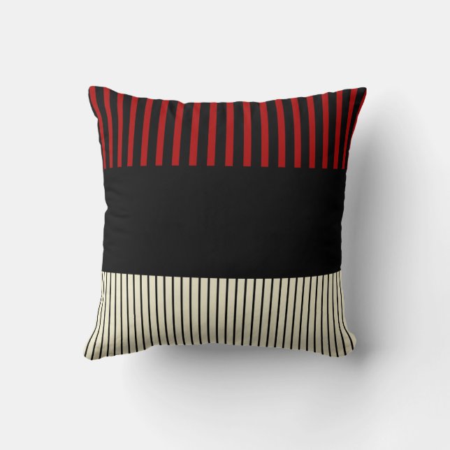 Colour Pop Stripes - Red & Cream Throw Pillow (Back)
