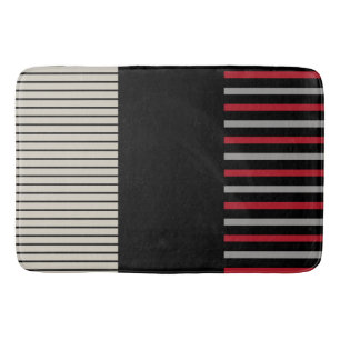Colour Pop Stripes-Red, Grey, Black and Bone White Bath Mat