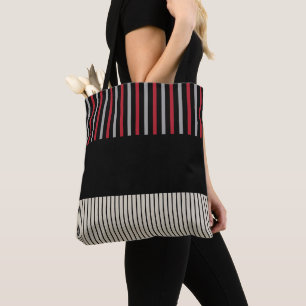Colour Pop Stripes-Red, Grey, Black and Bone White Tote Bag