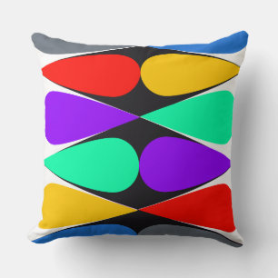 Colour-Pop Teardrop Geometry on Black Diamond Stri Throw Pillow