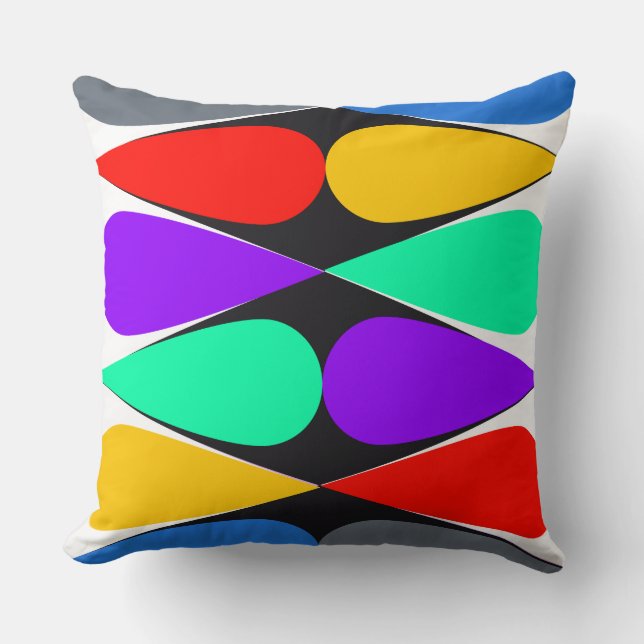 Colour-Pop Teardrop Geometry on Black Diamond Stri Throw Pillow (Front)