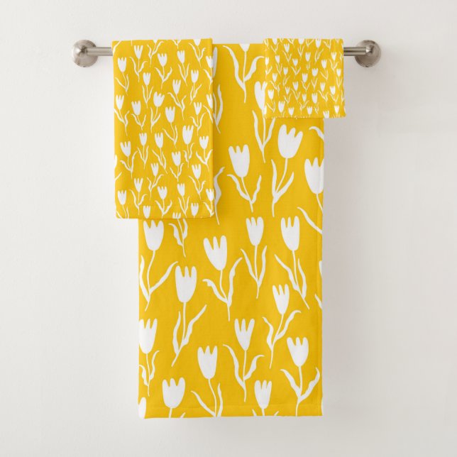 Colour Pop Tulips - Yellow Mustard  Bath Towel Set (Insitu)