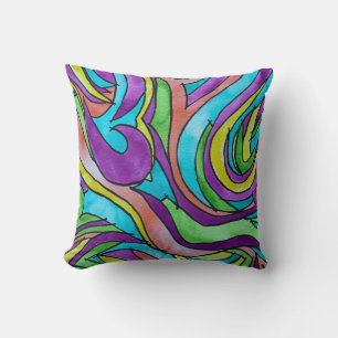Colour Rhythm-Hand Painted Abstract Watercolor Art Throw Pillow