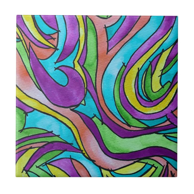 Colour Rhythm-Hand Painted Abstract Watercolor Art Tile (Front)