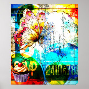 Colour Riot Retro Butterfly Collage Poster