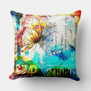 Colour Riot Retro Butterfly Collage Throw Pillow