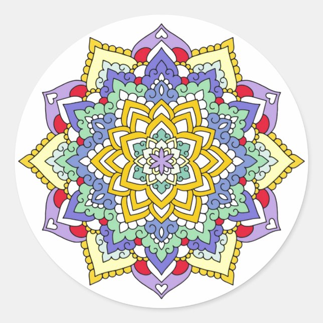 Colour Spectrum Flower Power Mandala White Classic Round Sticker (Front)