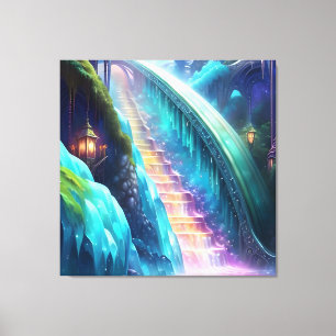 Colour Spectrum Staircase Waterfall Lake  Canvas Print