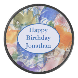 Colour Splash Abstract Art Hockey Puck