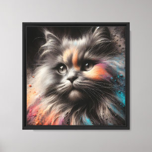 Colour Splash Abstract Feline Art Long-Haired Cat  Canvas Print
