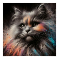 Colour Splash Abstract Feline Art Long-Haired Cat 