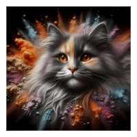 Colour Splash Abstract Feline Art Long-Haired Cat
