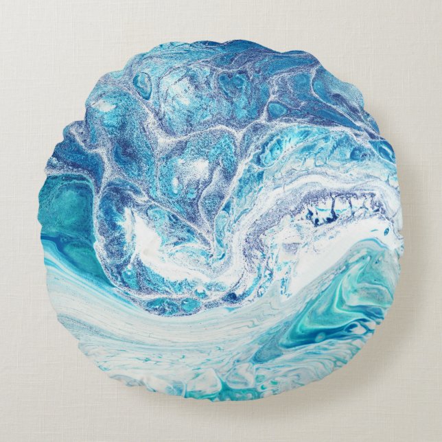 Colour Splash: Acrylic Abstract Background Round Pillow (Front)
