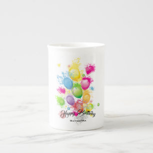 Colour Splash Birthday Balloons Bone China Mug