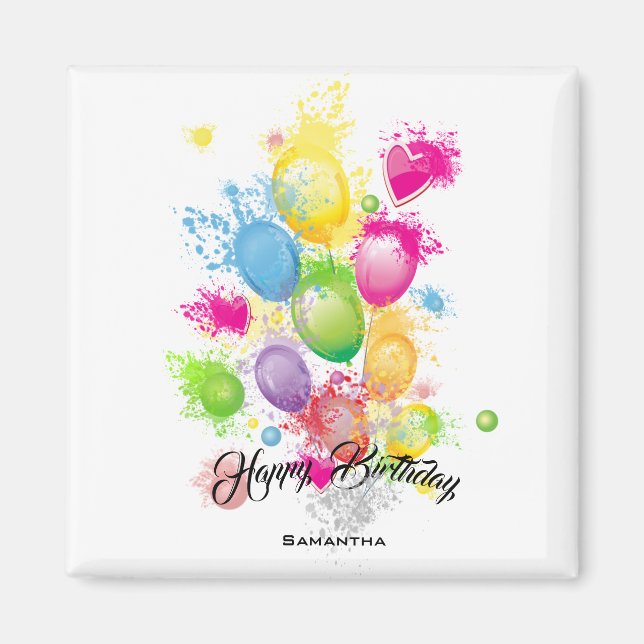Colour Splash Birthday Balloons Magnet (Front)