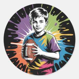 Colour Splash Football Boy Birthday Party Classic Round Sticker