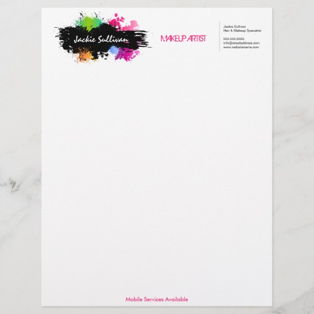 Colour Splash Makeup Artist Letterhead (Front)