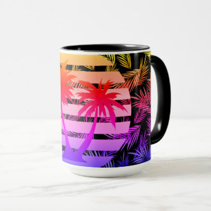 Colour Splash Palm Tree Silhouette Black Stripe  Mug