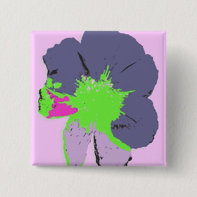 Colour Splash/ PopArt Flower 2 Inch Square Button (Front)