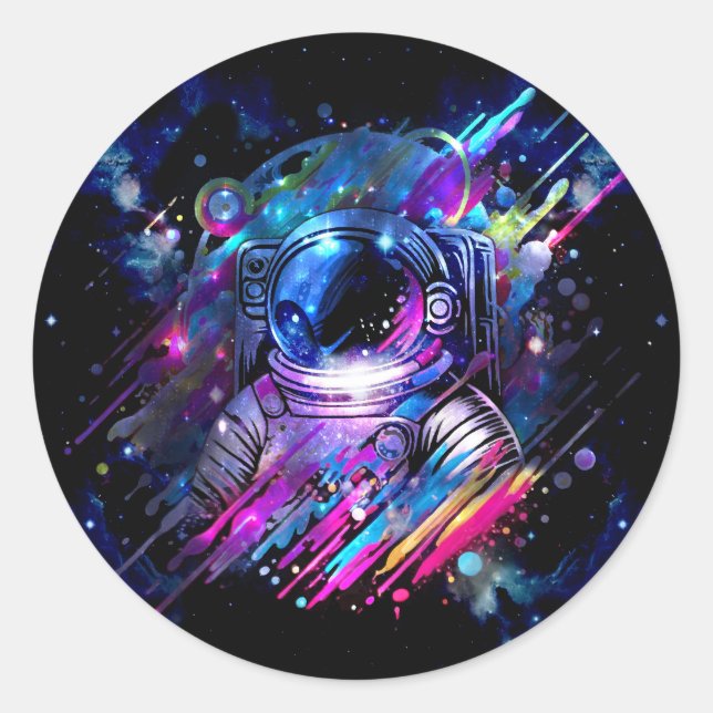 Colour Splash Starry Space Astronaut  Classic Round Sticker (Front)
