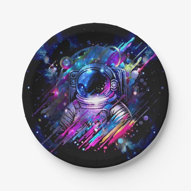 Colour Splash Starry Space Astronaut  Paper Plate (Front)