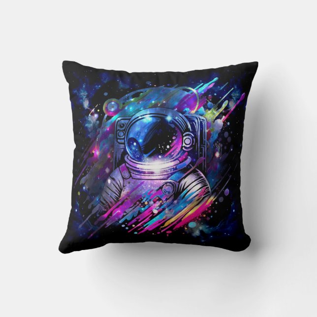 Colour Splash Starry Space Astronaut  Throw Pillow (Back)