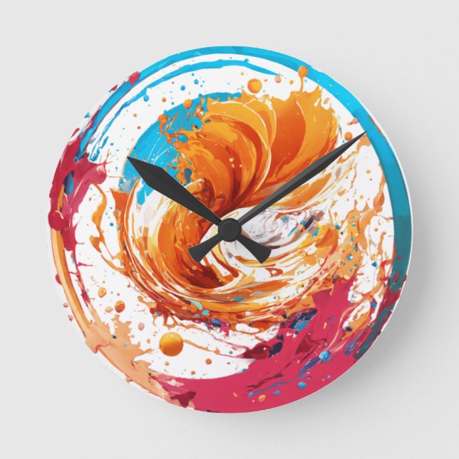 Colour Splash Swirl – Abstract Modern Wall Clock (Front)