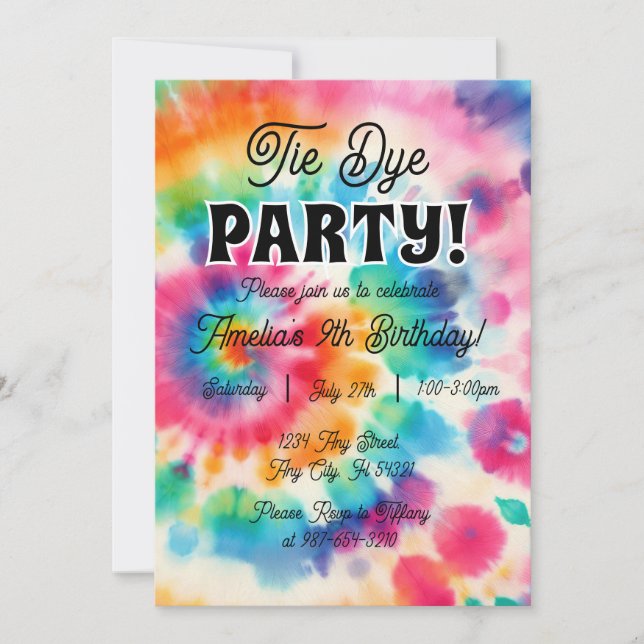 Colour Splash : Tie Dye Invitation Anniversaire (Devant)