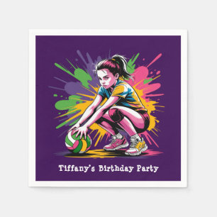 Colour Splash Volleyball Girl Birthday Party Napkin