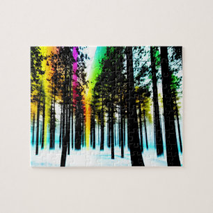 Colour Splashes Through Black Silhouette Forest Jigsaw Puzzle