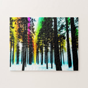 Colour Splashing Through Black Silhouette Forest Jigsaw Puzzle