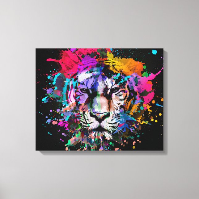 Colour Splattered Lion Canvas Print (Front)