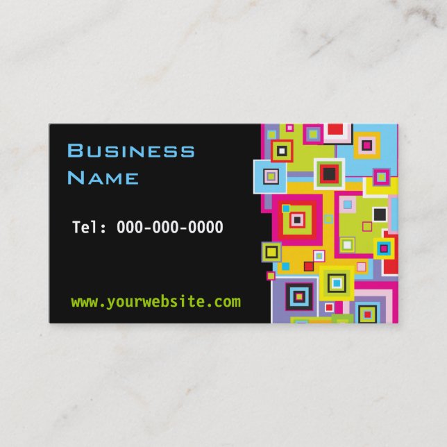 Colour Squares on Black Business Card (Front)