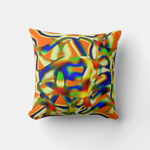 Colour stains on curved greenish beige strips throw pillow