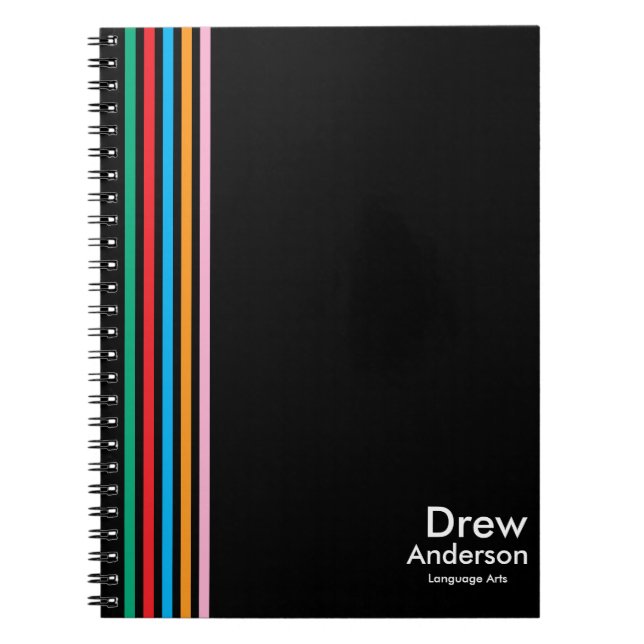 Colour Stripe Boy’s Custom Name Kids School Journa Notebook (Front)